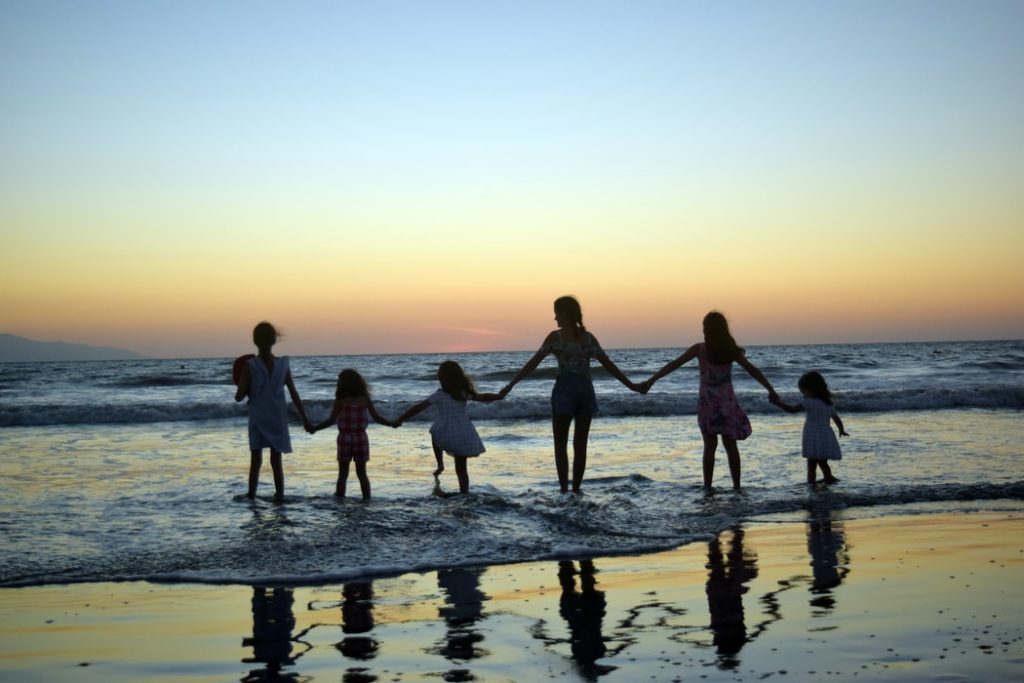 family camping vacation on beach