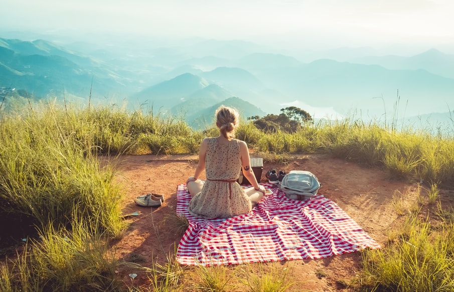 girl on picnic with view