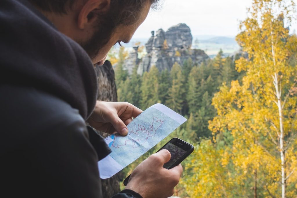 man using phone map