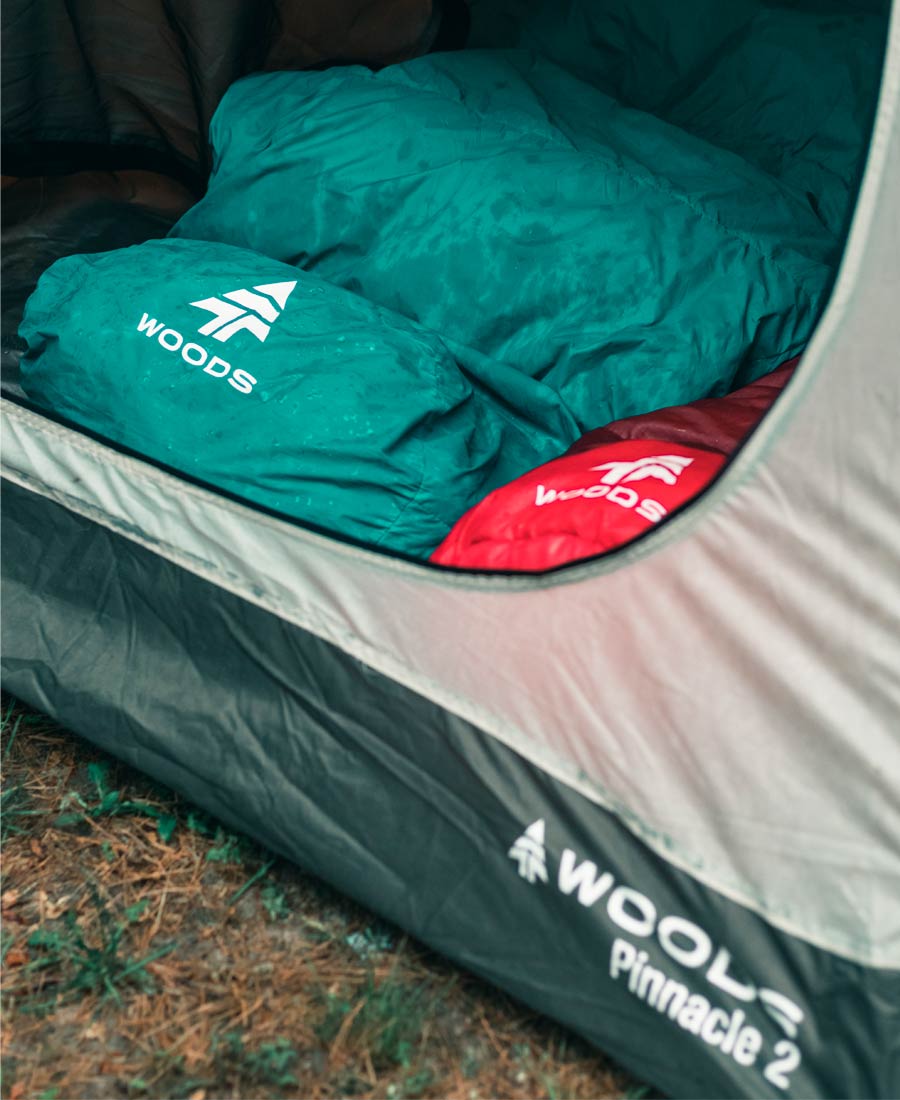 sleeping bag in tent