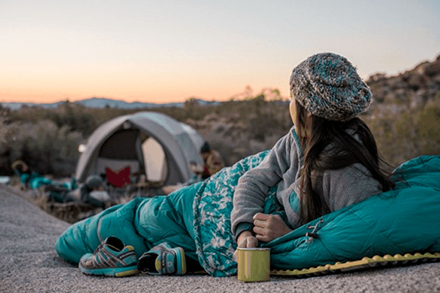 Woman in a sleeping bag